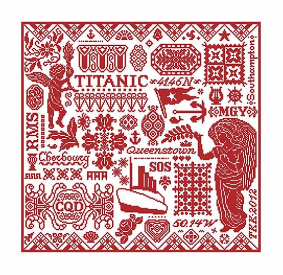 Titanic Sampler Chart Pattern for Cross Stitch or Needlepoint