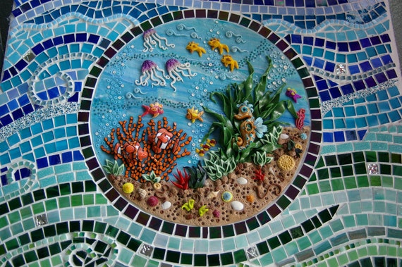 Items similar to UNDER the SEA - polymer clay/glass mosaic OOAK ...