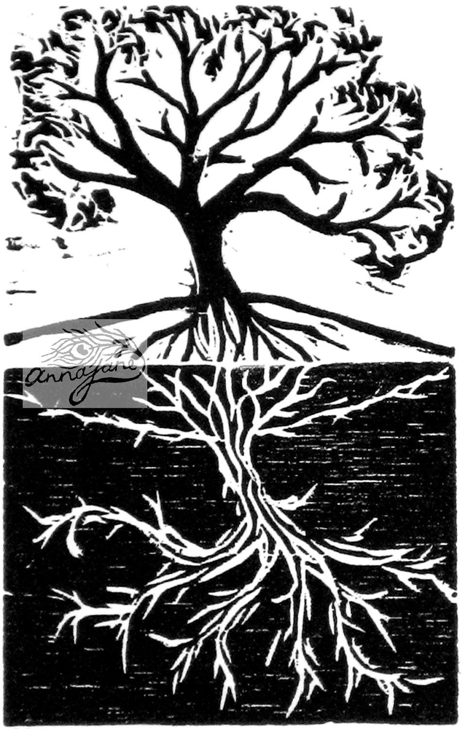 tree of life black and white woodblock print