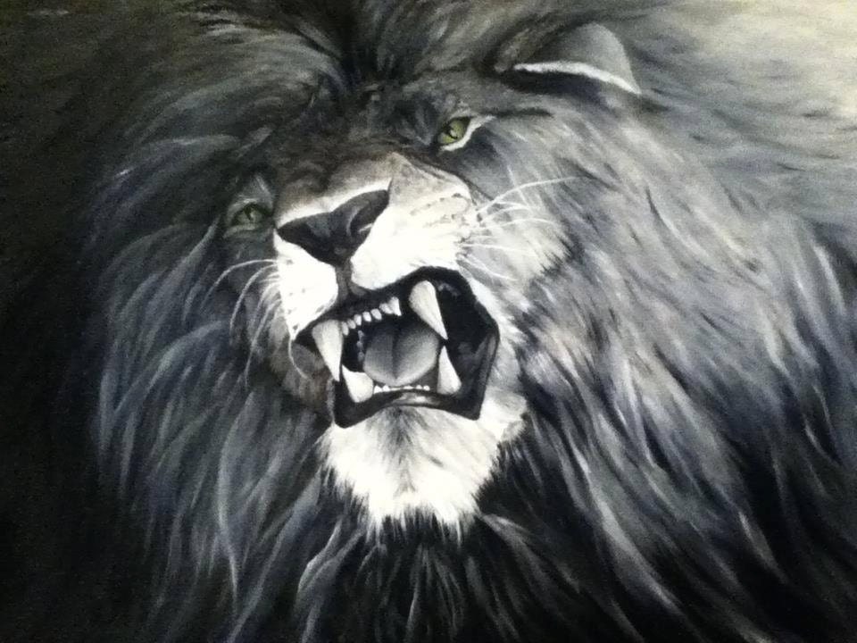 Black And White Lion Painting