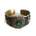 Vintage hand forged & hammered CUFF BANGLE BRACELET copper mixed metal ornate floral pattern wrist accessory - Artisanal metal arts crafts