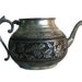 Heavy copper teapot rare SNAKE'S HEAD GOOSENECK spout - Rustic metal tea kettle hand carved flowers - Antique tinplate floral kitchenalia