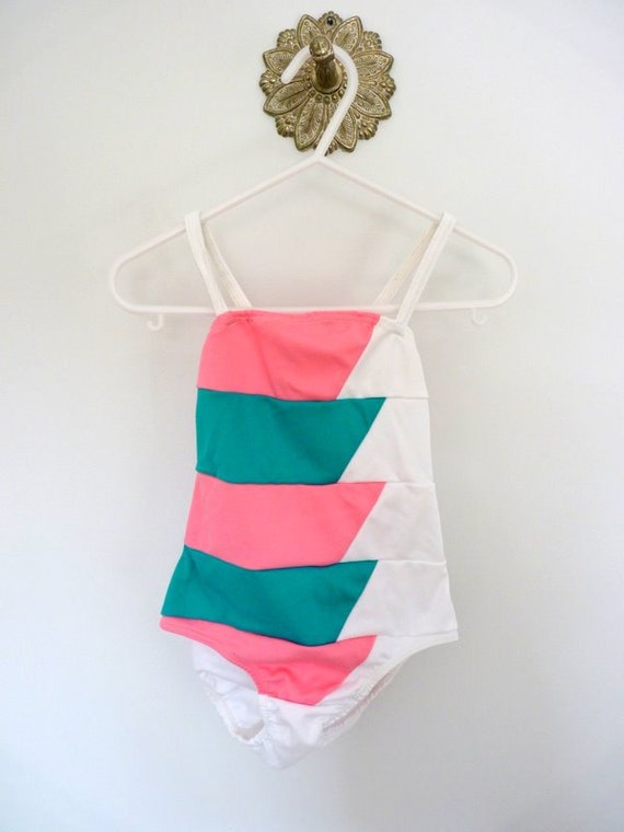 80s vintage toddler neon swimsuit 12 months to 24 months.