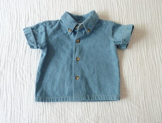 Vintage newborn denim shirt 0 to 3 months. Short sleeve