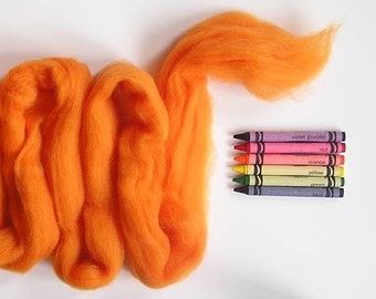 CORRIEDALE WOOL ROVING / True Orange 1 oz / corriedale sliver for needle felt, wet felt, spinning yarn, halloween projects, weaving, saori