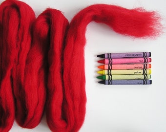 CORRIEDALE WOOL ROVING / Candy Apple Red 1 ounce / corriedale roving for needle felting, doll hair, dreadlocks, spinning, weaving, fiber art