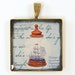 Ship in a Bottle Nautical Pendant - Red White Blue Marine Handwriting Square One Inch Brass Resin Jewelry