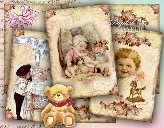 New Baby Born - digital collage sheet - set of 8 - Printable Download