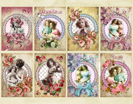 Mother - digital collage sheet - set of 8 - Printable Download