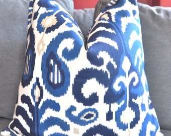 Blue Ikat Pillow Cover, Decorative Pillow Cover, Throw Pillow Cover, Toss Pillow cover, Home Furnishing, Home Decor