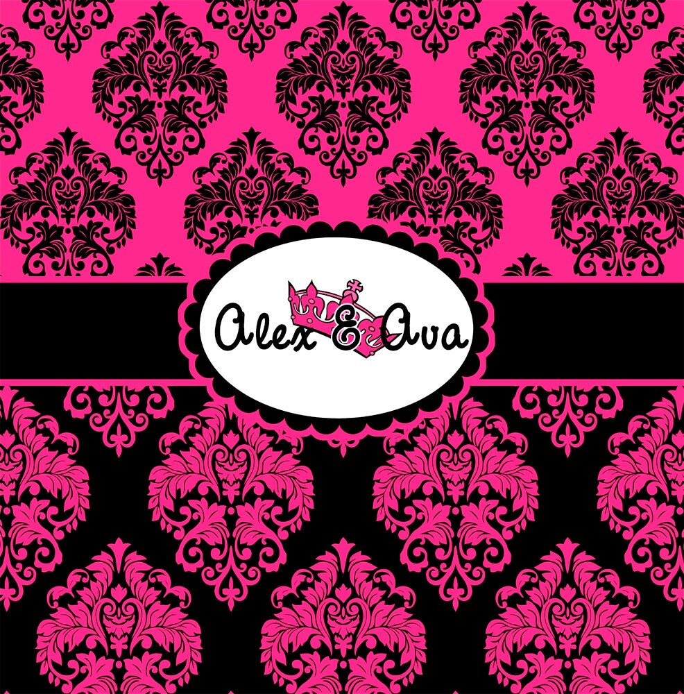 Damask Hot Pink and Black Personalized Shower Curtain