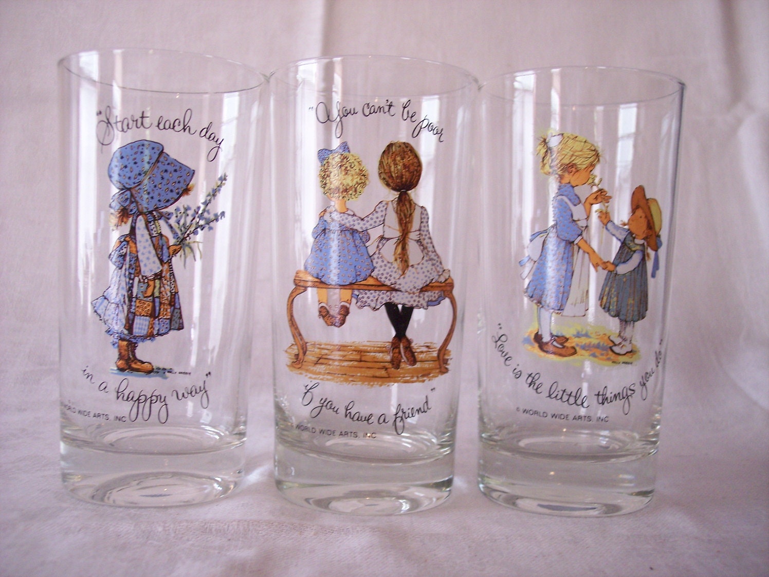 Vintage Holly Hobbie Glass Tumblers Glasses by ArchetypeStudio1