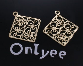 10pcs-32mmX27mm 14K Gold plated Romantic Filigree Square Charms/ pendants/Connectors(K153G)
