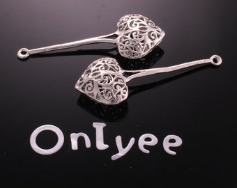 6pcs-40mmX17mm White Gold plated Romantic Filigree Long Heart- Shaped Charms/ pendants(K181S)