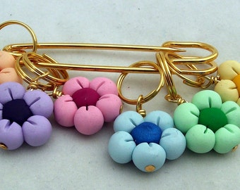 Stitch Markers PASTEL FLOWERS for Knit or Crochet set of 6