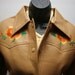 Women's Vintage 70's Tan Brown Vinyl Jacket Ladies Faux Leather Western Floral Embroidered Coat Size Small