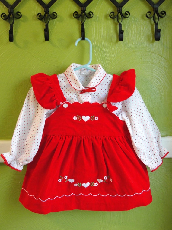 VINTAGE...red velvet HEART dress and Collared little girls
