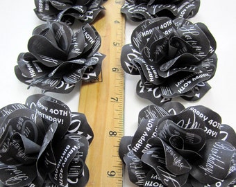 Black 'Over the Hill' 40th Birthday Decoration Black Paper Roses with Personalized Print Set of 12 Without Stems