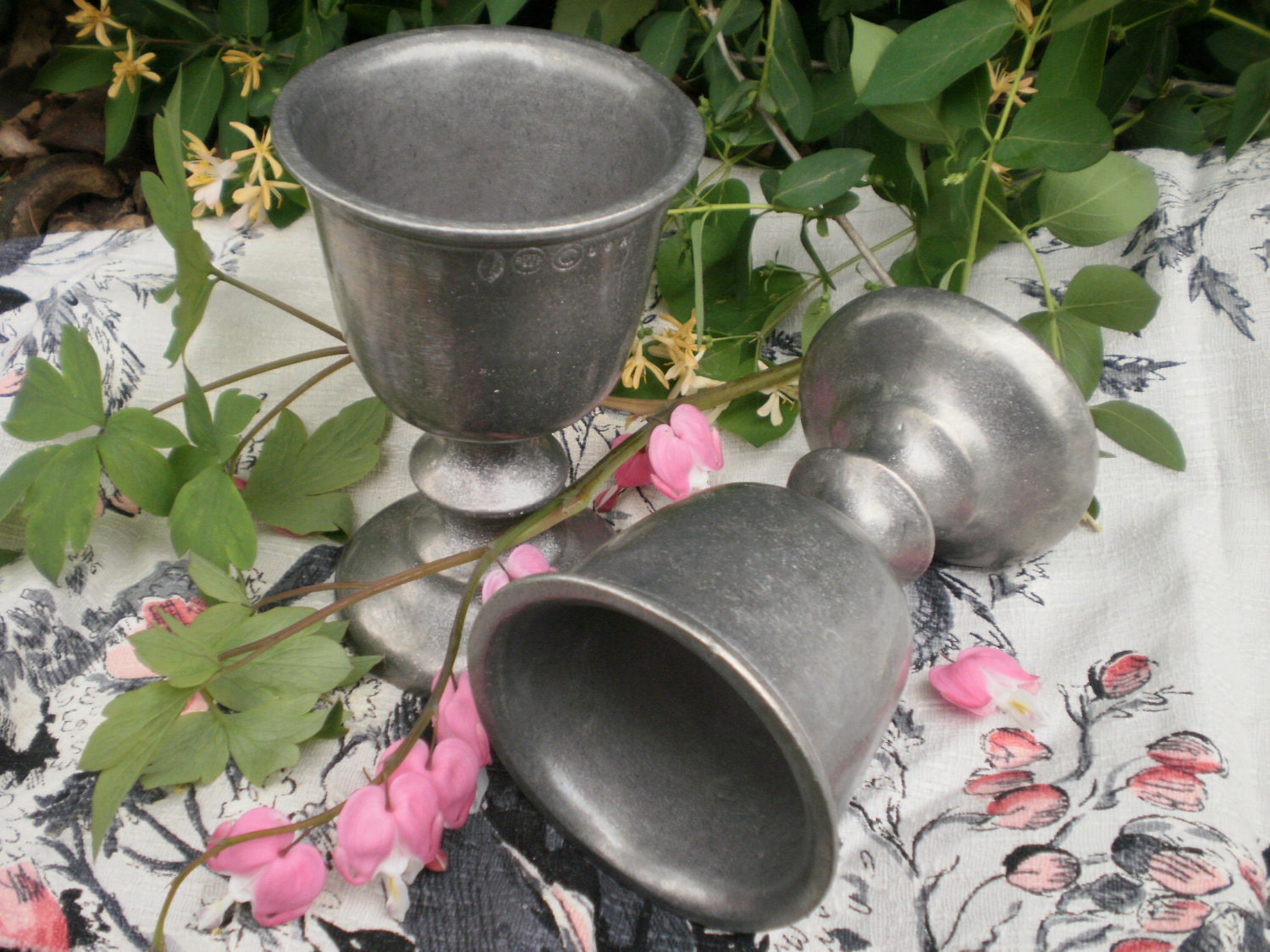 Vintage Pewter Goblets Set of 2 Medieval Style Wilton