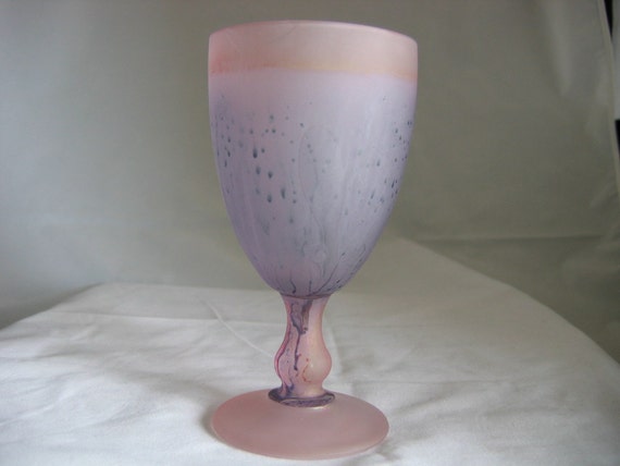 Art Glass Wine Goblets Hebron Israel 5 Pink & Purple