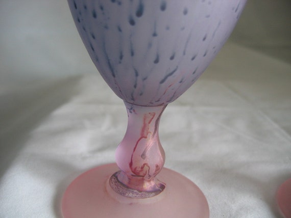 Art Glass Wine Goblets Hebron Israel 5 Pink & Purple