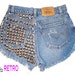 Made To Order Vintage HIgh Waisted Pyramid Back Studded Cut off Distressed Shorts