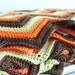Vintage Crochet Throw Chevron Blanket Orange Brown Yellow Cream Retro Extra Long Throw