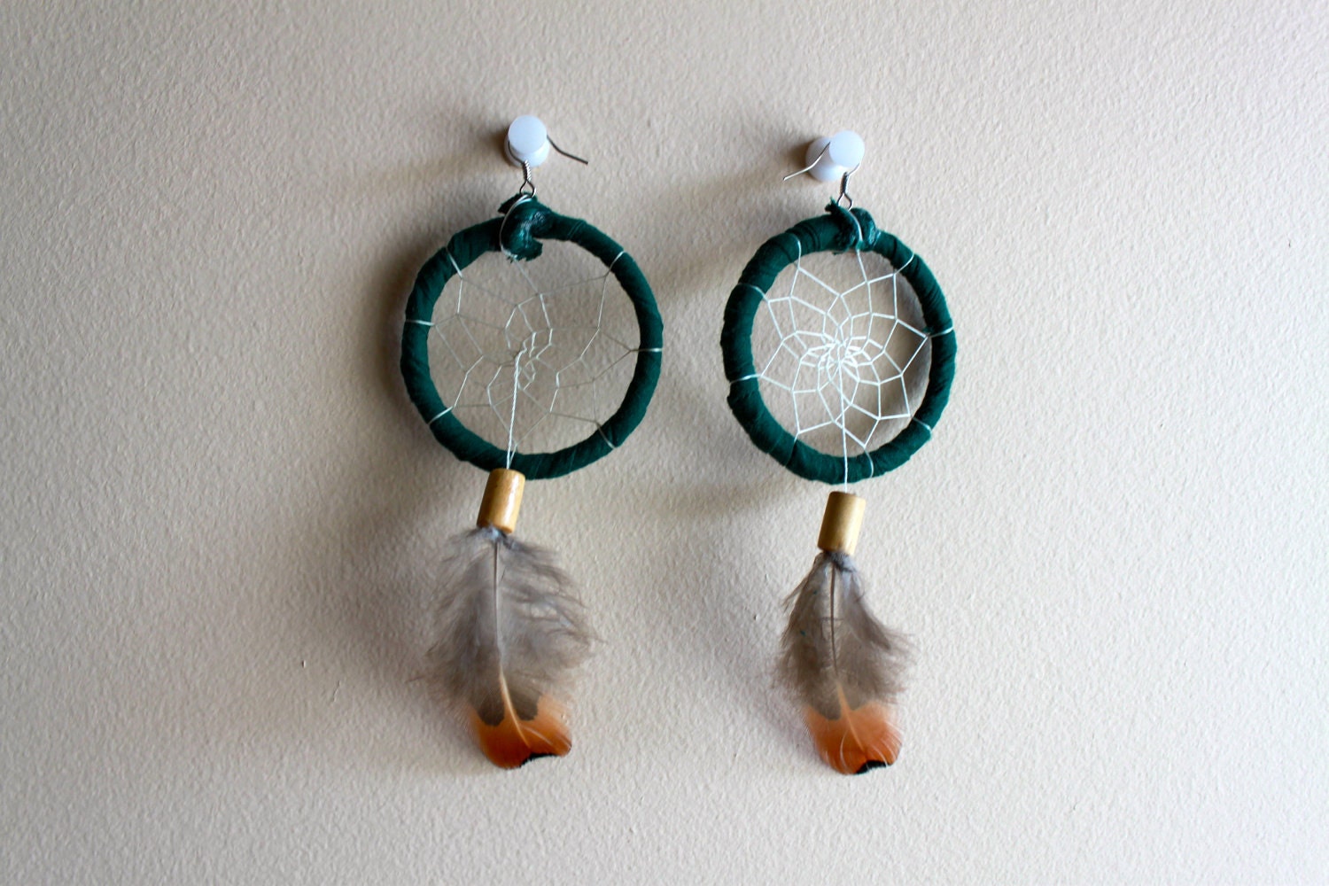 Green Handmade Dream Catcher Earrings by Soleterraluna on Etsy
