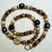 Raku Pottery Bead Necklace Free Shipping Two Fish Carved Bone 24"