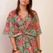 SEA SPRAY Short Cotton kaftan dress in floral print. Bridesmaids robe, beach cover up, summer dress. Hospital gown.