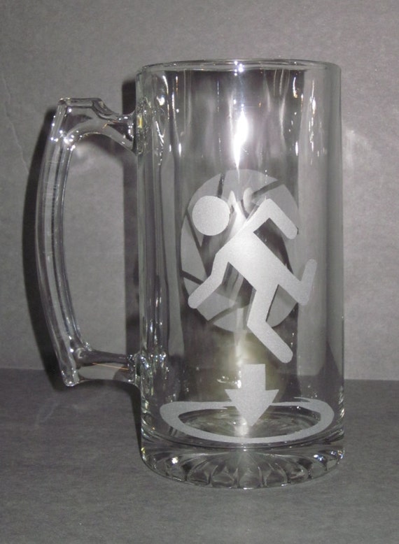 Items similar to Portal Inspired Etched Glass Beer Mug on Etsy