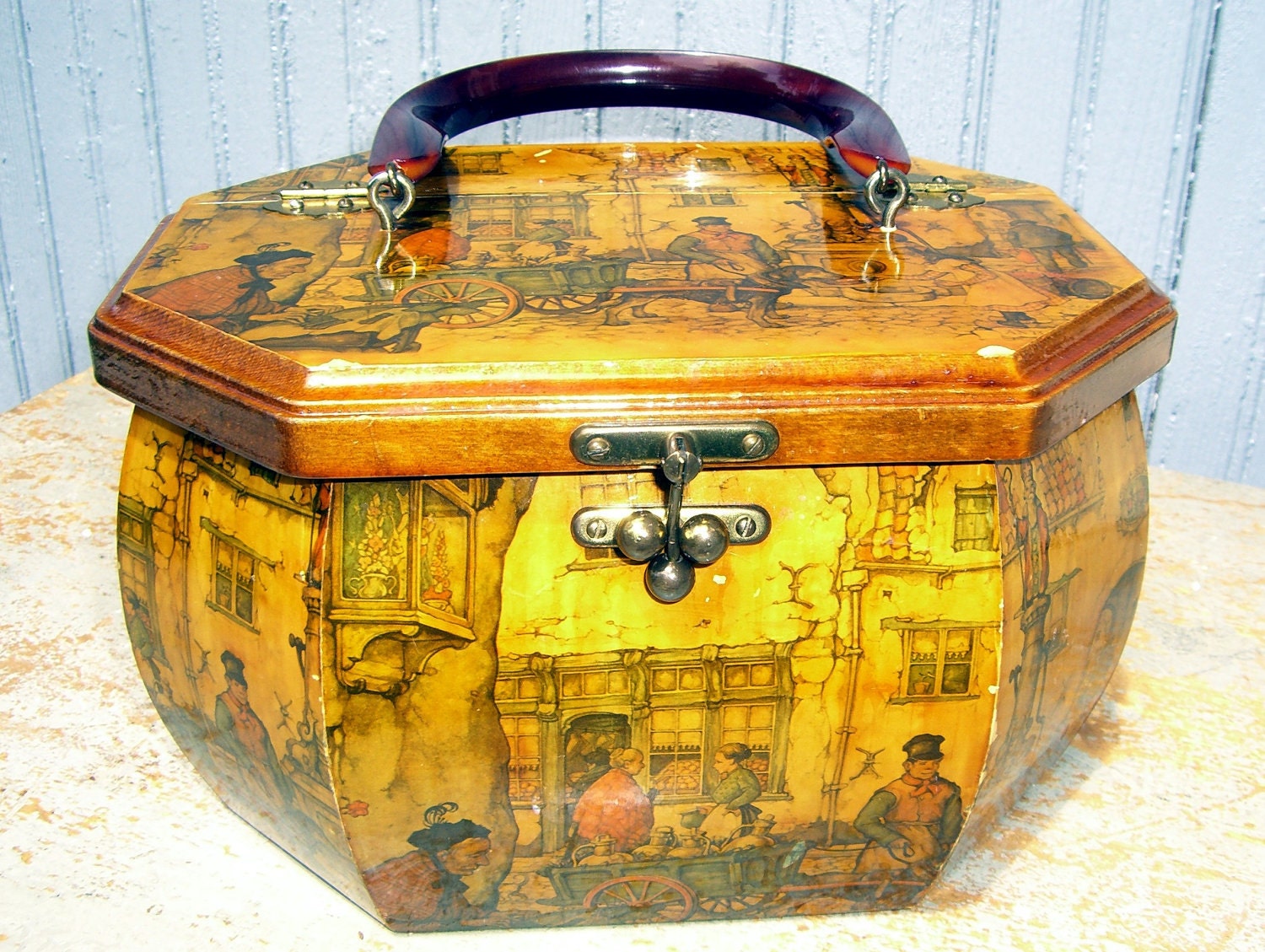 Vintage Purse Wood Box Purse Italian Scenery Vintage Hand