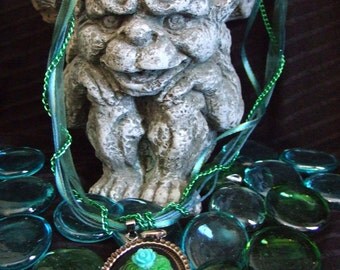 green and black lolita pinup zombie girl necklace