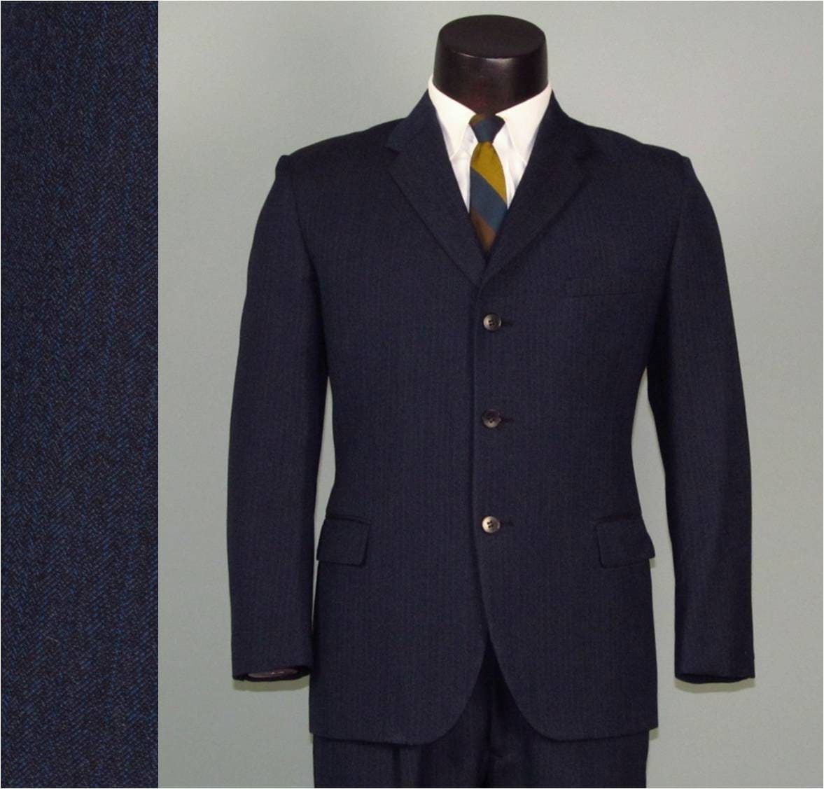 Vintage Mens Suit 1960s BRITISH MOD Navy and Black Wool Weave
 1960s Mens Suits