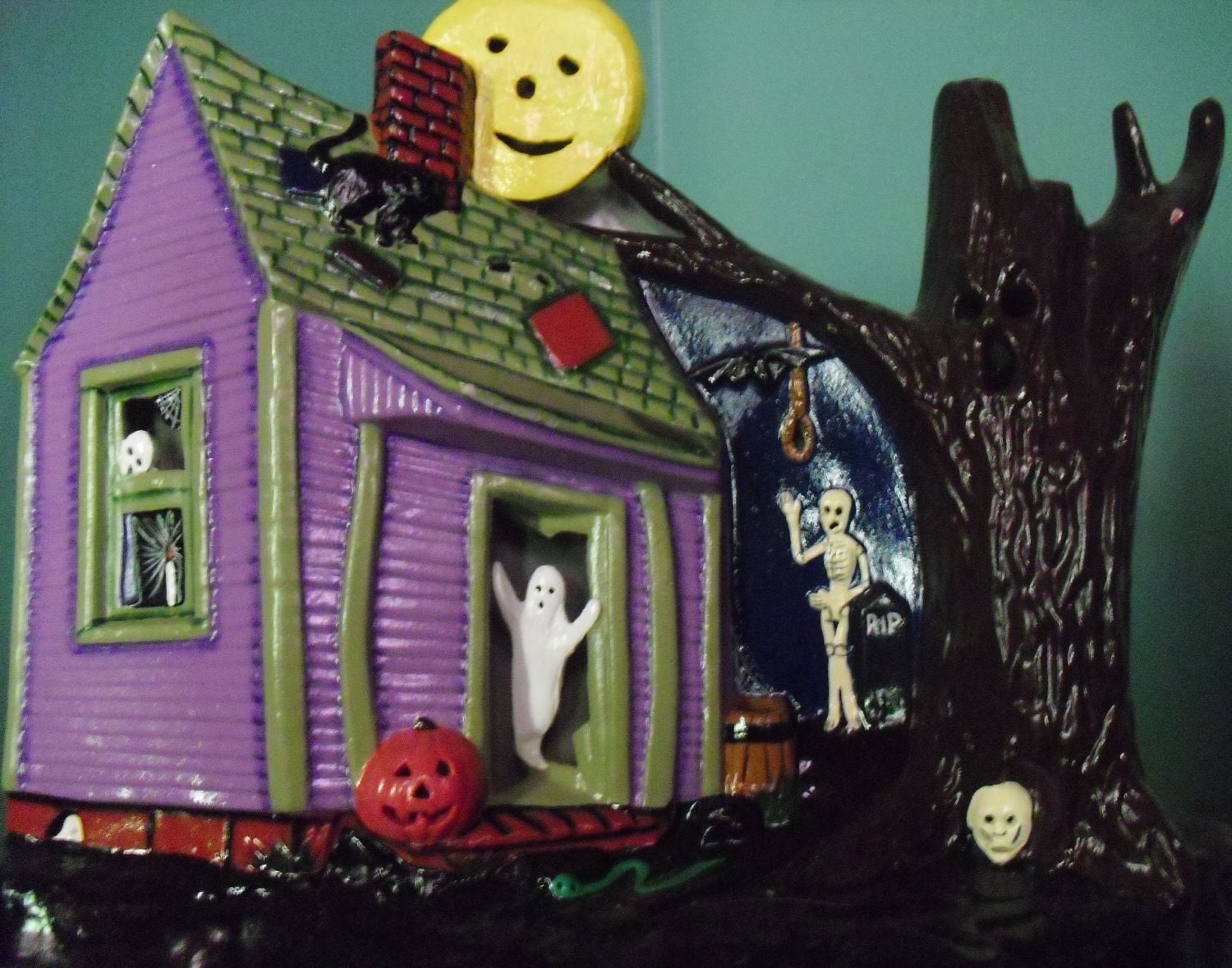 Ceramic Haunted House  with Light by VikkisBlueMoon on Etsy