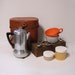 Vintage Mid Century Travel Coffee Pot Percolator with Cups and Bag