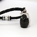 Mans Black Leather Necklace with Black & Silver Stainless Steel Grenade