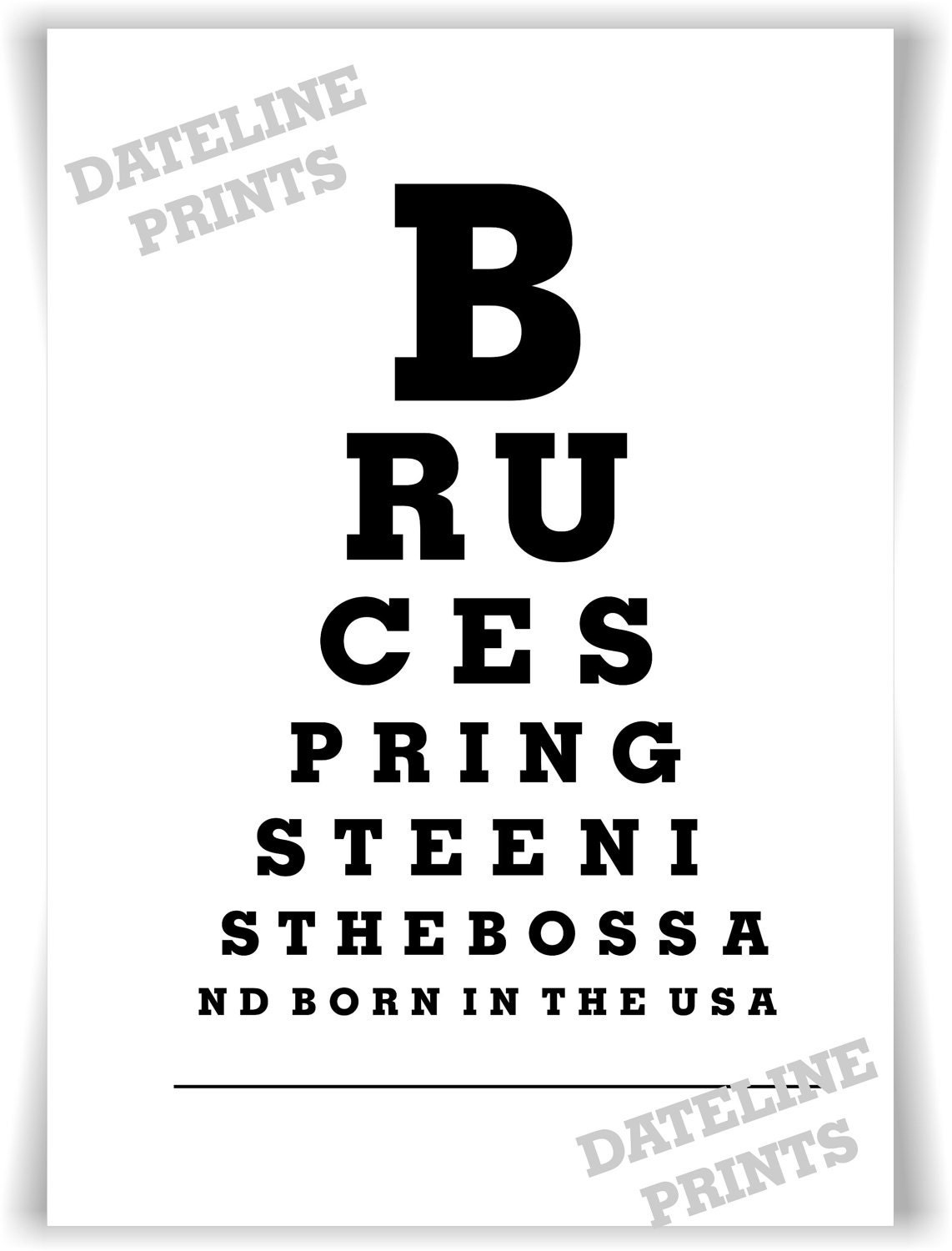 bruce springsteen eye test chart a4 typography by dateline