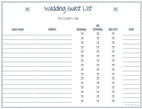 instant download wedding guest list pdf wedding planning 6 wedding guest list pdf