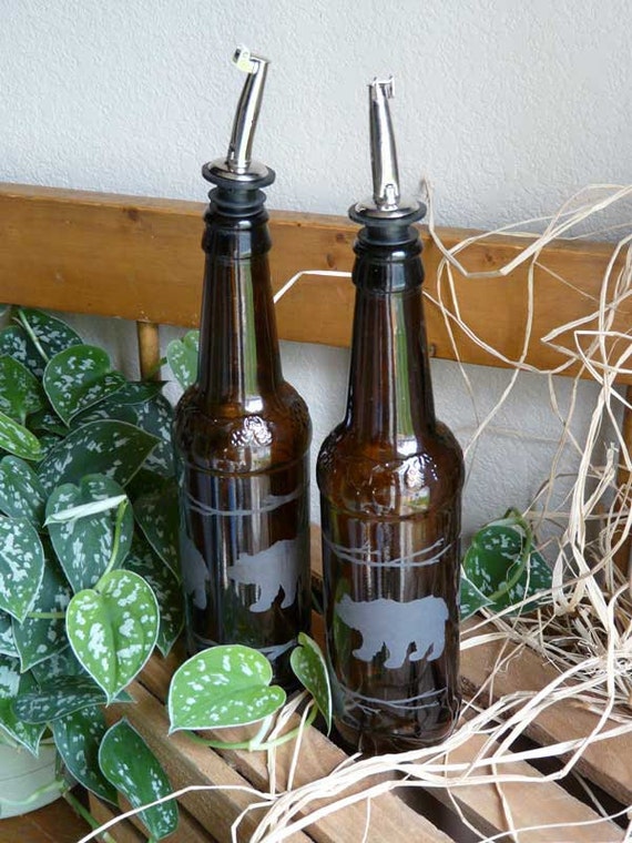 Upcycle Etched Glass Beer Bottle Bear by JustinRVisser on Etsy