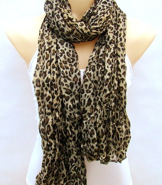 Fashion cotton leopard grain scarf drape scarf brown by xyuezw