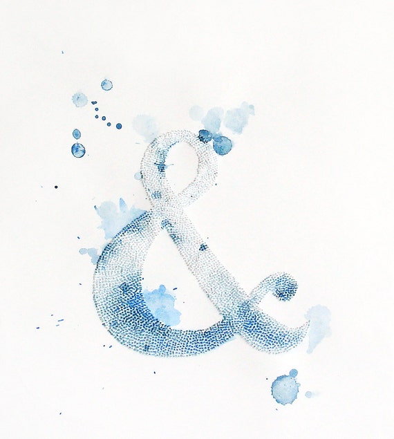 Ampersand, pinhole art poster, home decor, white, blue, A4