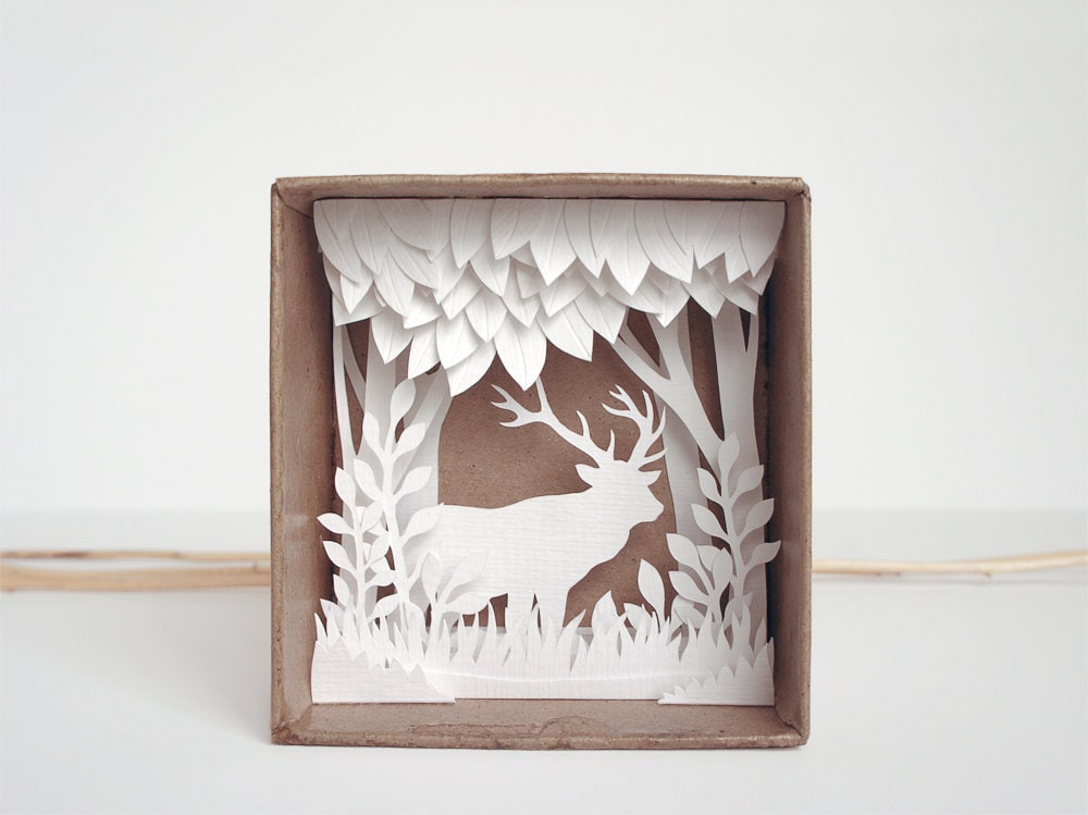 White Forest shadow box papercut silhouette natural style