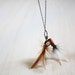 Fishing Lure Necklace - wooden feather fly fishing lure charms on sterling silver chain - rustic, modern jewelry