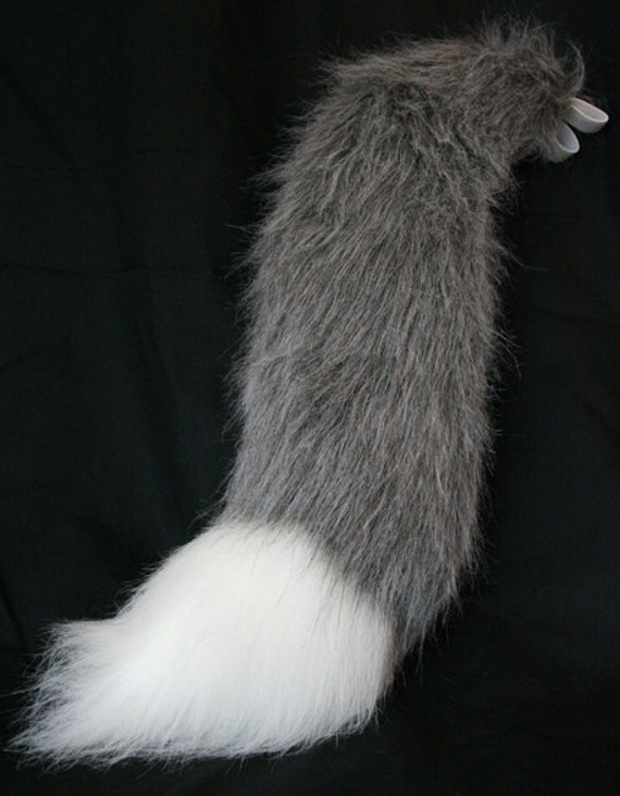 Grey wolf costume tail with white tip