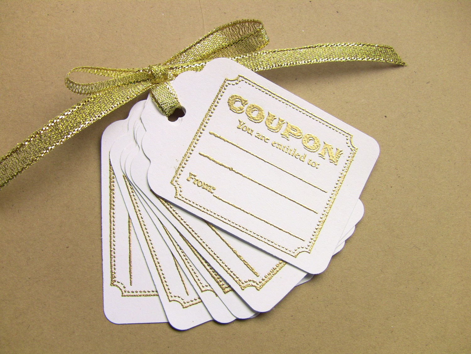 6 Gold Gift Coupons / Coupon Cards for The Person Who