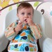 Baby bib- Sleeve-Saver Bib With Laminated Cotton Front - Urban Zoologie Whales with striped sleeves
