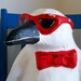 Mr. Cool - paper mache penguin wearing sunglasses and bow tie