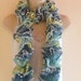 was 25 dollars now only 20 scarf, handknit scarf, blue, tourquoise,green with white edging, spring,summer,winter or autumn scarf