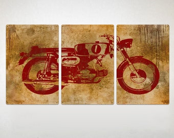 Vintage Motorcycle METAL triptych 48x24" FREE SHIPPING